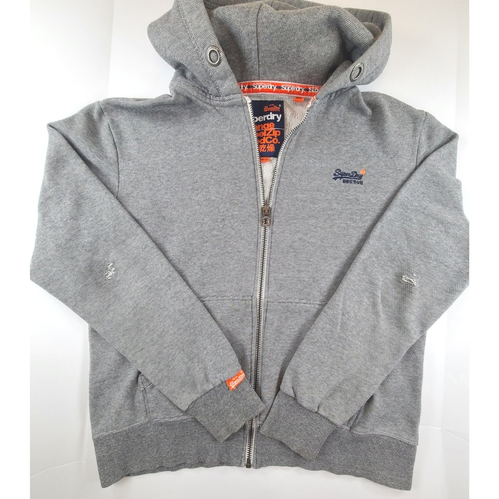 Superdry Orange Label Hoodie 2XL Full Zip Distressed Classic Casual Streetstyle